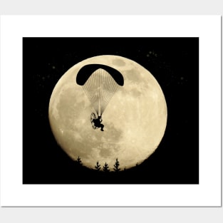 Paragliding Paramotor Powered under a full moon Posters and Art